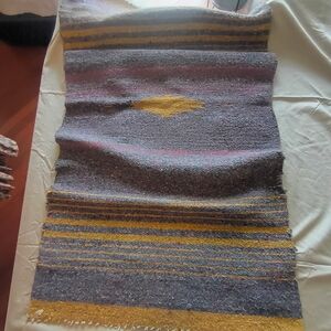 Handwoven Striped Rug with Yellow Accents